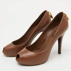 Louis Vuitton Brown Leather Oh Really! Platform Peep Toe Pumps Size 36.5