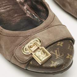 Louis Vuitton Brown Nubuck and Monogram Canvas Lucky Ballet Flats Size 38