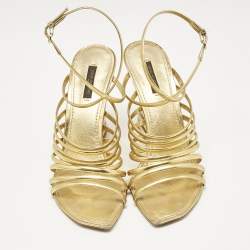 مملوكة مسبقًا Louis Vuitton Gold Leather Strappy Wedge Sandals Size 40