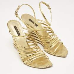 مملوكة مسبقًا Louis Vuitton Gold Leather Strappy Wedge Sandals Size 40