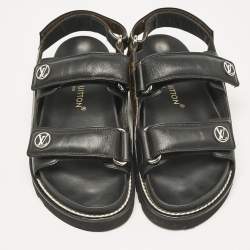 Louis Vuitton Black/Brown Monogram Canvas and Leather Paseo Flat Sandals Size 35