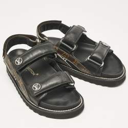 Louis Vuitton Black/Brown Monogram Canvas and Leather Paseo Flat Sandals Size 35
