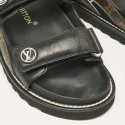 Louis Vuitton Black/Brown Monogram Canvas and Leather Paseo Flat Sandals Size 35