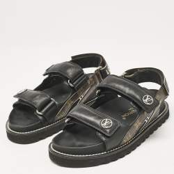 Louis Vuitton Black/Brown Monogram Canvas and Leather Paseo Flat Sandals Size 35