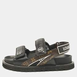 Louis Vuitton Black/Brown Monogram Canvas and Leather Paseo Flat Sandals Size 35