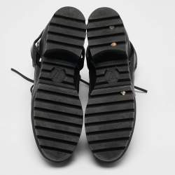 Pre Owned Louis Vuitton Black/Brown Suede And Monogram Leather Laureate Platform Desert Ankle Boots Size 39