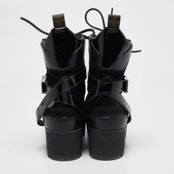 Pre Owned Louis Vuitton Black/Brown Suede And Monogram Leather Laureate Platform Desert Ankle Boots Size 39