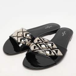 Louis Vuitton Black Patent Leather Studded Flats Size 38.5