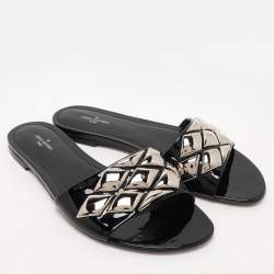 Louis Vuitton Black Patent Leather Studded Flats Size 38.5