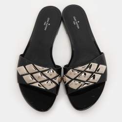 Louis Vuitton Black Patent Leather Studded Flats Size 38.5