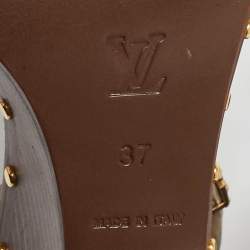 Pre Owned Louis Vuitton Cream Leather Wedge Ankle Strap Sandals Size 37