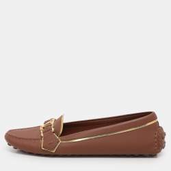 Louis Vuitton Brown Leather Oxford Slip On Loafers Size 37