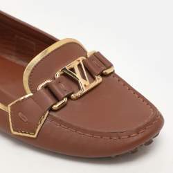 Louis Vuitton Brown Leather Oxford Slip On Loafers Size 37