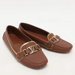 Louis Vuitton Brown Leather Oxford Slip On Loafers Size 37