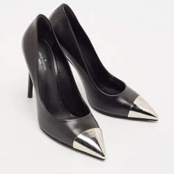 Pre Owned Louis Vuitton Black Leather Urban Twist Metal Cap Toe Pumps Size 38