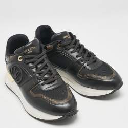 Louis Vuitton Brown/Black Leather and Canvas Neo Run Away Sneakers Size 39