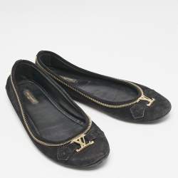 Louis Vuitton Black Suede Oxford Ballet Flats Size 39.5