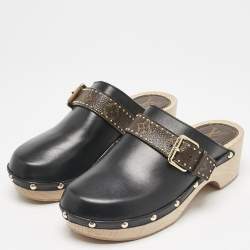 Louis Vuitton Black/Brown Canvas and Leather Cottage Clogs Size 38
