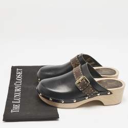 Louis Vuitton Black/Brown Canvas and Leather Cottage Clogs Size 38