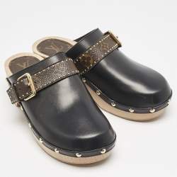 Louis Vuitton Black/Brown Canvas and Leather Cottage Clogs Size 38