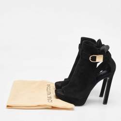 Louis Vuitton Black Suede Open Toe Platform Boots Size 37.5