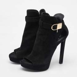 Louis Vuitton Black Suede Open Toe Platform Boots Size 37.5