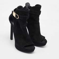Louis Vuitton Black Suede Open Toe Platform Boots Size 37.5