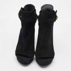 Louis Vuitton Black Suede Open Toe Platform Boots Size 37.5