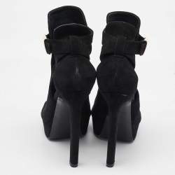 Louis Vuitton Black Suede Open Toe Platform Boots Size 37.5