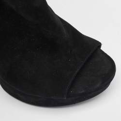 Louis Vuitton Black Suede Open Toe Platform Boots Size 37.5