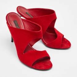 Louis Vuitton Red Suede Slide Sandals Size 38