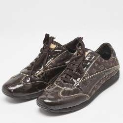 Louis Vuitton Brown Monogram Canvas and Patent Globe Trotter Sneakers Size 38.5