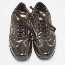 Louis Vuitton Brown Monogram Canvas and Patent Globe Trotter Sneakers Size 38.5