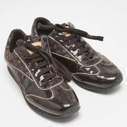 Louis Vuitton Brown Monogram Canvas and Patent Globe Trotter Sneakers Size 38.5