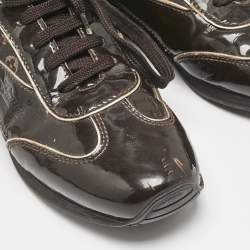 Louis Vuitton Brown Monogram Canvas and Patent Globe Trotter Sneakers Size 38.5