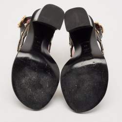 Pre Owned Louis Vuitton Black Leather and Monogram Canvas Studded Ankle Strap Sandals Size 39