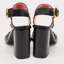Pre Owned Louis Vuitton Black Leather and Monogram Canvas Studded Ankle Strap Sandals Size 39