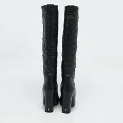 Louis Vuitton Black Leather Donna Knee Length Boots Size 37