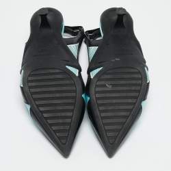 Louis Vuitton Blue/Black Satin and Leather Archlight Slingback Pumps Size 38