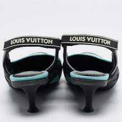 Louis Vuitton Blue/Black Satin and Leather Archlight Slingback Pumps Size 38