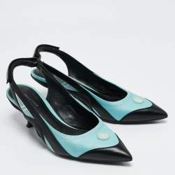 Louis Vuitton Blue/Black Satin and Leather Archlight Slingback Pumps Size 38