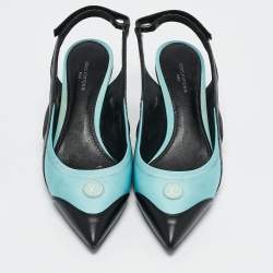 Louis Vuitton Blue/Black Satin and Leather Archlight Slingback Pumps Size 38