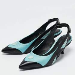 Louis Vuitton Blue/Black Satin and Leather Archlight Slingback Pumps Size 38