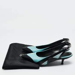 Louis Vuitton Blue/Black Satin and Leather Archlight Slingback Pumps Size 38