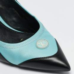Louis Vuitton Blue/Black Satin and Leather Archlight Slingback Pumps Size 38