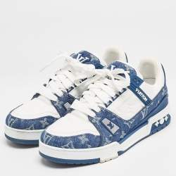 Louis Vuitton Blue/White Monogram Leather and Denim LV Trainer Sneakers Size 38