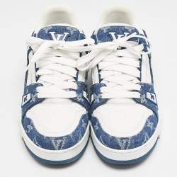 Louis Vuitton Blue/White Monogram Leather and Denim LV Trainer Sneakers Size 38