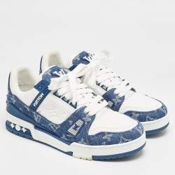 Louis Vuitton Blue/White Monogram Leather and Denim LV Trainer Sneakers Size 38