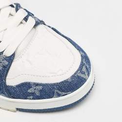 Louis Vuitton Blue/White Monogram Leather and Denim LV Trainer Sneakers Size 38