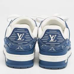 Louis Vuitton Blue/White Monogram Leather and Denim LV Trainer Sneakers Size 38